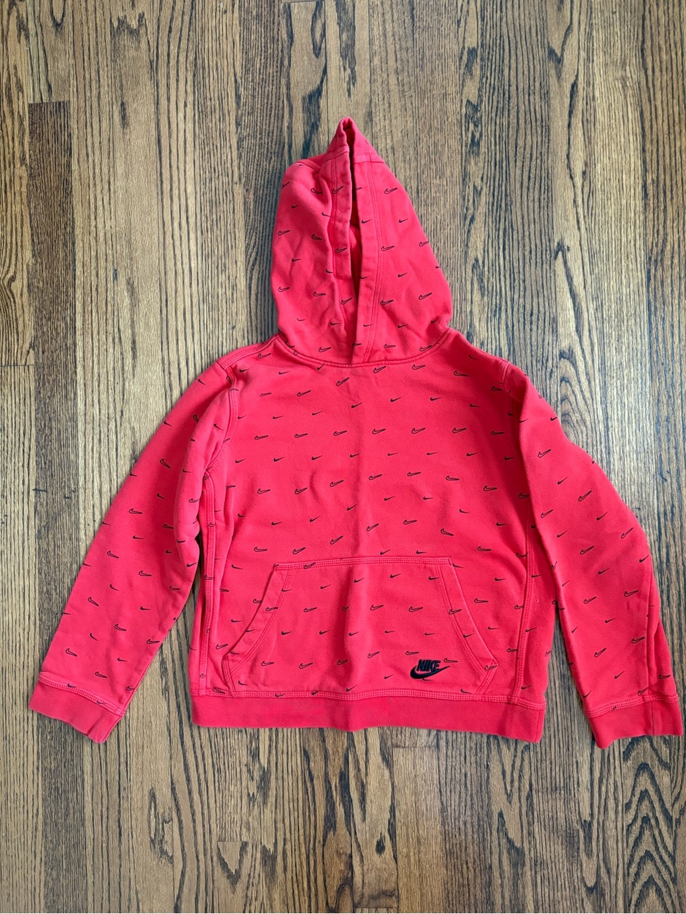 Nike Kids Red Hooded Sweatshirt with Mini Swoosh Print